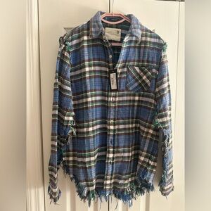 R13 Blue Plaid Button Down Shirt